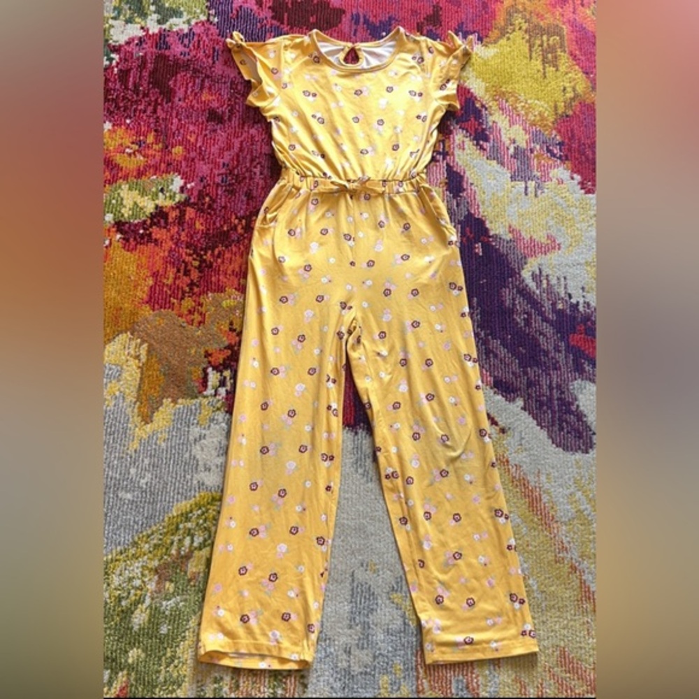 TILT Big Girls Yellow Floral Jumpsuit Sz 8